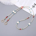 Colorful heart-beaded phone crossbody chain with white pearls and clear crystal blocks - 120cm Crossbody / Multicolor Pearl Heart (K3199)