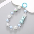 Blue beaded phone chain featuring a charming iridescent rabbit bead and crystal heart - Phone Charm / K255 Little Rabbit Pendant (Blue)