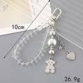 Portachiavi con perle e fiocco, ciondoli orso e cuore, lunghezza 10 cm e peso di 26,9 g - Ciondolo con Perline Trasparenti Cuore + Orsetto (K3303)