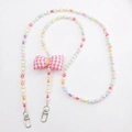 Acrylic pearl crossbody phone chain with colorful heart beads and a pink fabric bow - Multicolor Bowknot Style (K1190) / Colorful