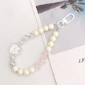 Acrylic bunny pendant beaded phone charm with iridescent pearls and white bear detail - Rabbit Pendant (K1212) / White