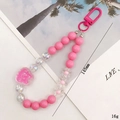 Pink acrylic bead rabbit keychain with floral charms and cute resin bear pendant - Rabbit Pendant (K1211) / Rose Red