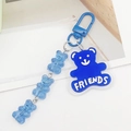 Porte-clés ours bleu avec pendentif Friends et petites figurines en résine translucide - Bleu saphir