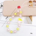 Pink and yellow beaded phone charm strap with heart bead and 120mm length detail - Pink + Yellow Heart Phone Chain (K1276)
