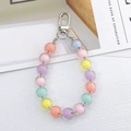 Rainbow candy color beaded charm strap with macaron acrylic beads and silver metal clasp - Bead-in-Bead Pendant / Mixed Colors
