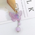 Purple resin laser butterfly keychain with silver metal clip and beaded charms - Purple Butterfly Pendant (K1279) / Purple