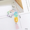 Cartoon bear keychain with colorful acrylic links and gummy bear pendant, 110mm length - Colorful