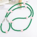 Détails de perles rondes vertes et cœurs roses avec fermoirs mousquetons en métal - Cœur 2-en-1 Bandoulière / Vert