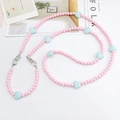 Chaîne de perles cœur en acrylique rose et bleu pastel avec doubles fermoirs mousquetons - Cœur 2-en-1 Bandoulière / Rose