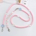 Cordino in perle rosa e acrilico a cuore con moschettoni argento per telefono o borsa - Rosa