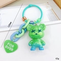 Chic green gradient acrylic bear keychain with colorful alphabet beads and link chain decoration - Green