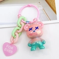 Pearlescent gradient candy bear keychain with pink heart charm and chunky links - Pink