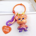 Gradient bear keychain with aurora plating, heart charm and colorful chain decoration - Orange