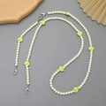 Acrylic heart strap featuring creamy white beads and neon green heart accents for women - Grass Green