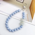 Ciondolo per cellulare con perline blu, orsetto cangiante e gancio in metallo argento - K1694 Ciondolo Orso / Blu