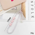 Bijou de téléphone perles nœuds roses et pendentif cœur transparent longueur 150mm - Style Ours Rose (K1803)