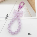 Purple beaded keychain with frosted bow pendant and metal hook, total length 108mm - Purple