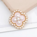 Detailed macro view of a pink enamel clover accessory with pearls and gold metal edges - D1041 Pearl Clover (Pink)