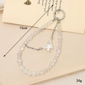 Iridescent beaded phone charm strap with silver butterfly pendant and metal ring clasp - Butterfly Rhombus Style / White
