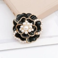 Detail of black camellia phone charm with gold edges and white pearl embellishments - D824 Pearl Flower (Black)