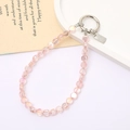 Pink iridescent faceted beaded phone charm with silver metal clasp and decorative metal tag - Pink (K4445)
