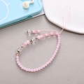 Close-up of pink beaded phone strap with frosted beads and faceted crystal accents - Pink Phone Chain