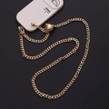 Macro detail of golden metal phone chain with adjustable quilted ball and clasp - Gold Aluminum Chain With Adjuster Ball