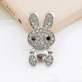 Close-up of a silver rabbit charm with sparkling rhinestones and black gem eyes - Silver Rabbit