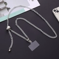 Adjustable silver metal chain phone strap with sliding ball and transparent connector pad - Silver Aluminum Chain With Adjuster Ball