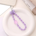 Cordino creativo per cellulare in perline acriliche viola con fiocco per protezione polso - Viola