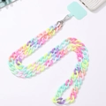 Colorful acrylic chain phone strap with pastel links and silver lobster clasp on white - K1942 Solid Acrylic Crossbody + Green Patch / Multicolor