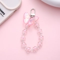 Portachiavi con farfalla laser rosa, catena di perline floreali e moschettone in argento - Ciondolo Farfalla (K1862) / Rosa