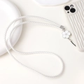 Elegante witte gevlochten PU-leren telefoonkoord met een sprankelende camelia hanger - Wit
