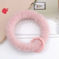 Pink plush phone wrist strap with fluffy faux fur ring and round metal spring clasp hanger - Wristband / Pink (K1916)