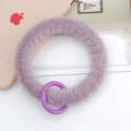 Close-up of lavender purple plush bracelet keychain with a matching spring buckle - Wristband / Purple (K1919)