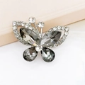 Silver butterfly charm with smoky grey faceted gemstones and sparkling crystal accents - D1474 Marquise Butterfly (Grey)