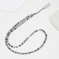 Elegante cordón para móvil hecho a mano con cuentas de arcilla gris y negra, minimalista - Estilo Blanco y Negro (K1889)