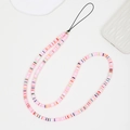 Cordón para móvil de arcilla polimérica con cuentas heishi rosa y detalles dorados - Estilo Rosa (K1891)