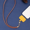 Detailed set of brown leather phone lanyard with yellow gasket and gold metal hardware - K1940 Cowhide Neck Strap (Brown + Yellow Insert) / Brown
