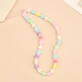 Colorful macaron heart beads and faux pearl phone strap for women on beige background - Premium Colorful Heart Style