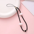 Cloud beaded phone wrist strap with black and white resin beads and metal accents - Black