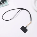Minimalist black leather phone lanyard with golden chain extender and universal card insert - K1941 Cowhide Neck Strap (Black + Black Insert) / Black