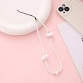 Handmade beaded phone wrist strap featuring white cloud charms and gold bead accents - White