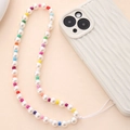 Colorful beaded phone strap with white pearls and vibrant multi-color spacers for accessories - Pearl and Glass Beads Style