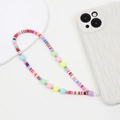 Colorful clay bead phone charm with macaron round beads and gold accents strap - Polymer Clay Mixed Beads Style