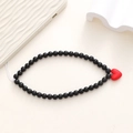 Cinturino per cellulare fatto a mano con perline nere, ciondolo a cuore rosso e cordino - Stile Semplice Cuore Rosso Nero
