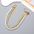 Double-layer yellow leather chain with faux pearls and heart pendant accessory - Yellow