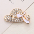 Elegant gold sun hat brooch with sparkling rhinestones and white enamel bow detail - Gold Base White Hat (D1979)