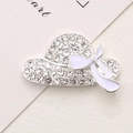 Detailed close-up of a silver sun hat charm with sparkling rhinestones and a white bow - Silver Base White Hat (D1982)