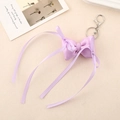 Porte-clés avec nœud en ruban de satin violet clair et fermoir métallique argenté - Violet